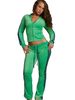 Women's Clothing Women's Style Two Piece Set Fleece Zipper Drawstring Trousers With Side Stripe Slightly Flared_ecoleips.com