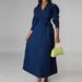 2025 Elegant Stand Up Collar Long Sleeve Waist Pleated Long Skirt Small Elegant Dress_ecoleips.com