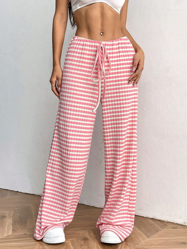 Aria Basics 2026 Spring Autumn European And American Cross-Border Women's New Casual Striped Solid Color Elastic Drawstring_ecoleips.com