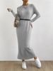 K Casual Round Neck Knitted Long Skirt For Women, Long Sleeved Dress. No Necklaces Or Other Accessories_ecoleips.com