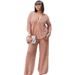 Women's Clothing Large Size Fashion Lapel Knitted Cardigan Wide Leg Trousers Two Piece_ecoleips.com