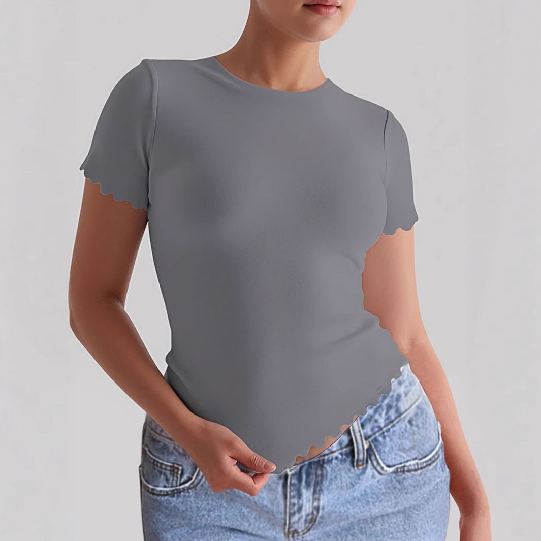 Women's Clothing Yoga Clothing Sports Solid Color Slim Fit T Shirt_ecoleips.com