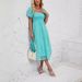 cross-border Summer Long Puff Short Sleeves, Flowy Layered Beach A-line Dress With Lining For Women_ecoleips.com