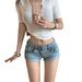 Light Blue Washed Low Rise Stretch Denim Shorts for Women Slimming Fit Super Stylish Bodycon Rolled up Hem Perfect for Summer_ecoleips.com