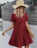 Summer Women's Single Breasted Dress Loose Pocket Ruffled Hem Casual Short Sleeve_ecoleips.com