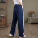 Women's Clothing Autumn And Winter New Simple Splicing Casual Raw Edge Straight Pants Women's Thick High Waist Jeans Wide Leg Pants_ecoleips.com