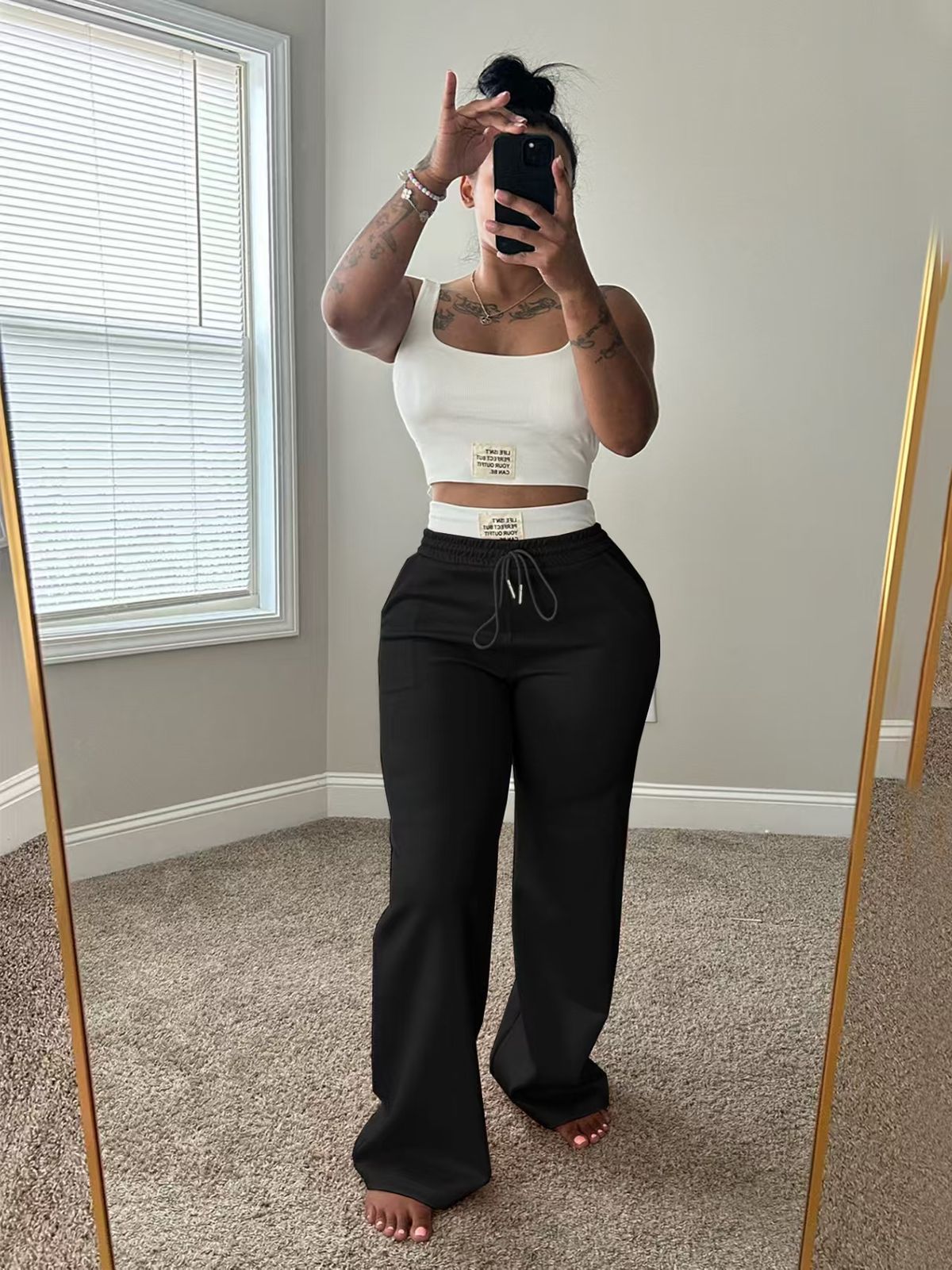 New Color-Block Double Waistband Layered Loose Sports Street Casual Long Pants Two-Piece Set For Women_ecoleips.com