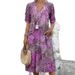 Women's Casual Long Dress V Neck Short Sleeve With Pockets Lace Trim Fashion Vacation Wear_ecoleips.com