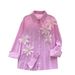 Cross-border European American Striped Long-sleeve Shirt For Women, Summer, With Three-dimensional Floral Embellishments_ecoleips.com