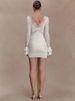 Mozision Slinky Lace Long Sleeve Sexy Mini Dress Women Elegant Cut-out V Neck Backless Bodycon Club Party Dress Female Clothes_ecoleips.com