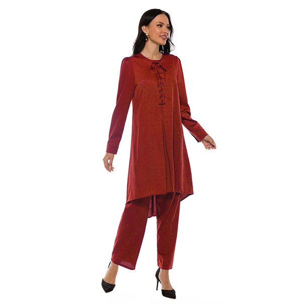 Zhiyi Duoduo 2025 New Muslim Tie Two-Piece Set Eid Al-Fitr Ethnic Outfit 21006_ecoleips.com