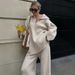 Women's Clothing Chic Oversized Knit Sweater & High-Waisted Trousers Set - Soft Round Neck, Long Sleeves, Streetwear Comfort (Ivory/Grey/Khaki)_ecoleips.com