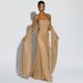 Strapless Silver-Toned Gown – High Waist A-Line Evening Dress With Detachable Neck Scarf (Black/Khaki, S-L)_ecoleips.com