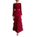 In Stock 2025 Spring European And American Cross-Border Foreign Trade High-End Three-Dimensional Ruffled Slim Long Dress_ecoleips.com