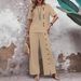 Women's Clothing Women's Linen Cotton Casual Two-Piece Set – Short Sleeve Button Top + Wide Leg Pants (Blue/Khaki/White, S-3XL) | Breathable Outfit_ecoleips.com