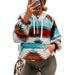 2024 Autumn Winter Color Woven Pattern Hat Rope Zipper V-neck Fleece Hooded Women's Sweatshirt Casual_ecoleips.com