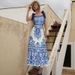 Blue Ethnic Style Swimsuit One Piece Set Women Bow Tie Print_ecoleips.com