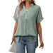2025 Summer New Women's V-neck Short Sleeve Striped Loose Plaid Shirt_ecoleips.com