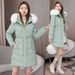 Women's Winter Long Padded Coat With Hood, Slim Fit Waist Design, Warm Quilted Jacket For Cold Weather_ecoleips.com