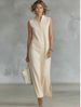 Sleeveless Collared Button Detail Long Casual Slimming Dress For Women New Fashion_ecoleips.com