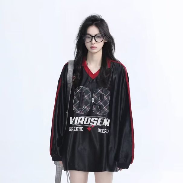 Retro V-Neck Hip-Hop Hoodie – Oversized Letter Print Sweatshirt For Men & Women, Loose Fit Streetwear Pullover (Black, White, 9002-White, M-2xl)_ecoleips.com