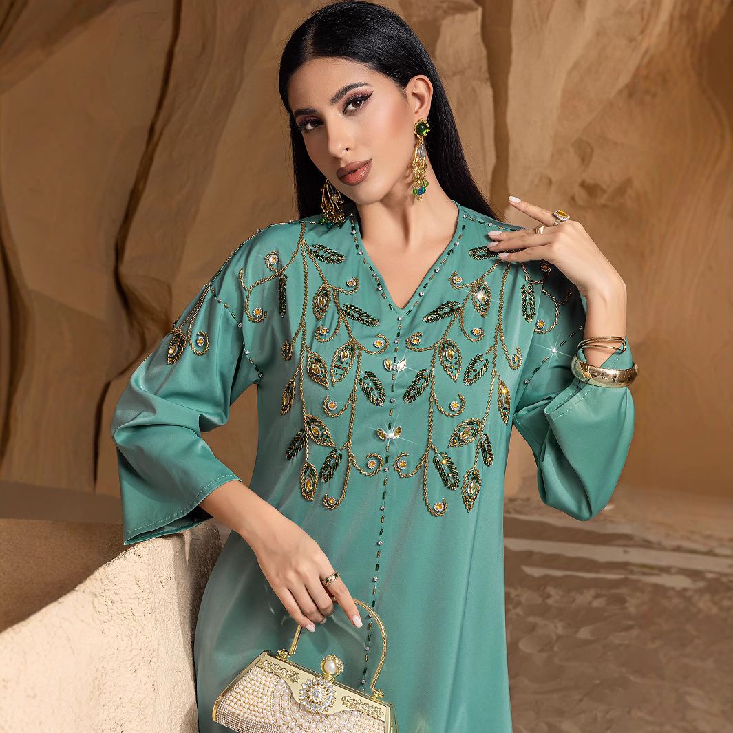 Women's Clothing New Heavy Industry Hand Sewn Diamond Robe Dress_ecoleips.com