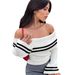 Women's Off Shoulder Cropped Knit Sweater With Bell Sleeves - Sexy Streetwear Top For Summer - White Fashion Trends_ecoleips.com