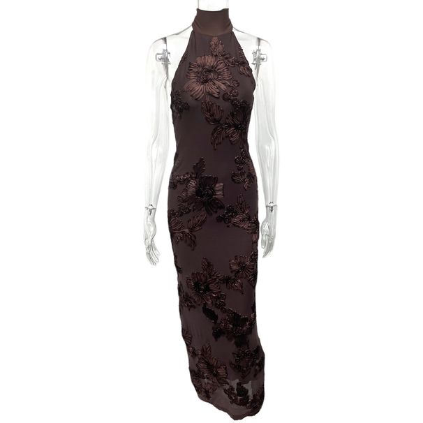 Women's Slim Fit Dress European American Style 3D Embroidery Tie-up Round Neck Open Back Elegant_ecoleips.com