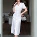 Elegant Women's Round Neck Short Sleeve Knit Dress Button Down Cutout Long Skirt Slim Fit For Beach Vacations_ecoleips.com