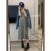 Autumn Winter New Korean Fashion Striped Vest Dress + Gray Coat Two-Piece Set For Pregnant Women_ecoleips.com