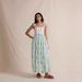 Women's Bohemian Floral Maxi Dress With Tie-Shoulder Ruching, Layered Mid-Length Dress, Flowing And Color-Block Design_ecoleips.com