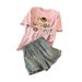 Women's Clothing Fashion Sports Leisure Suit Letter Printing Round Neck Short Sleeve Loose Shorts Two Piece Suit_ecoleips.com