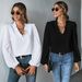 Popular Ruffle Edge V-neck Loose Long-sleeved Commuter Women's Shirt_ecoleips.com