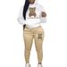 Women's Cartoon Bear Print Two Piece Set Long Sleeved Hoodie And Jogging Pants Drawstring Closure_ecoleips.com