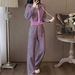 Korean Style Women's Hooded Sportswear Set Casual High Waist Wide Leg Pants Two Piece Outfit For Spring And Autumn_ecoleips.com