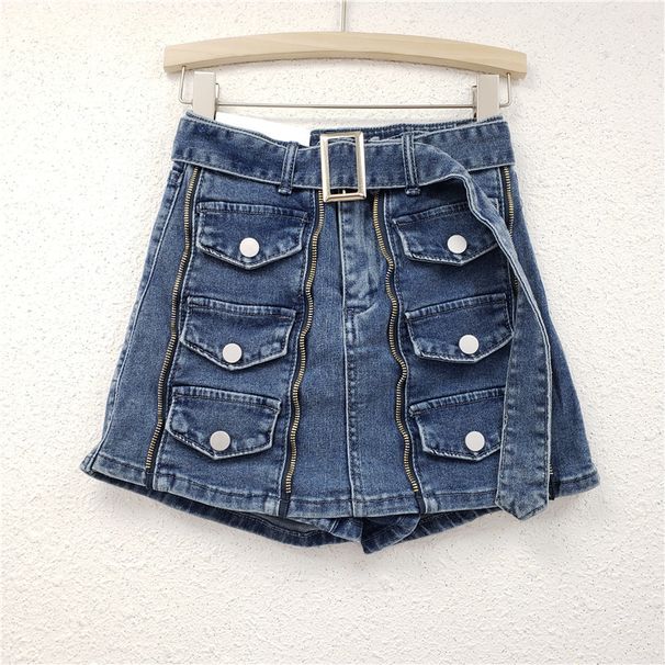 Personalized Pocket Zipper Design Army Green Denim Skirt Pants Women's Summer High Waist A Line Slim Two Piece Hip Skirt_ecoleips.com