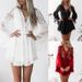 Women's Clothing Water soluble Lace Crochet Hollow V neck Tie up Trumpet Long sleeved Chiffon Dress_ecoleips.com