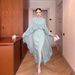 Modest Abaya Dress Elegant Sleeveless Maxi Dress – Luxe High-Slit Winter Dress In Soft Pink/Mint/Black, Poly-Cotton Blend For Women_ecoleips.com