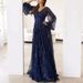 Fashion Sequin Mesh High Waist Evening Dress Ladies Sexy V Neck Long Sleeved Pleated Dress Elegant Solid Color Slim Robe Dresses_ecoleips.com