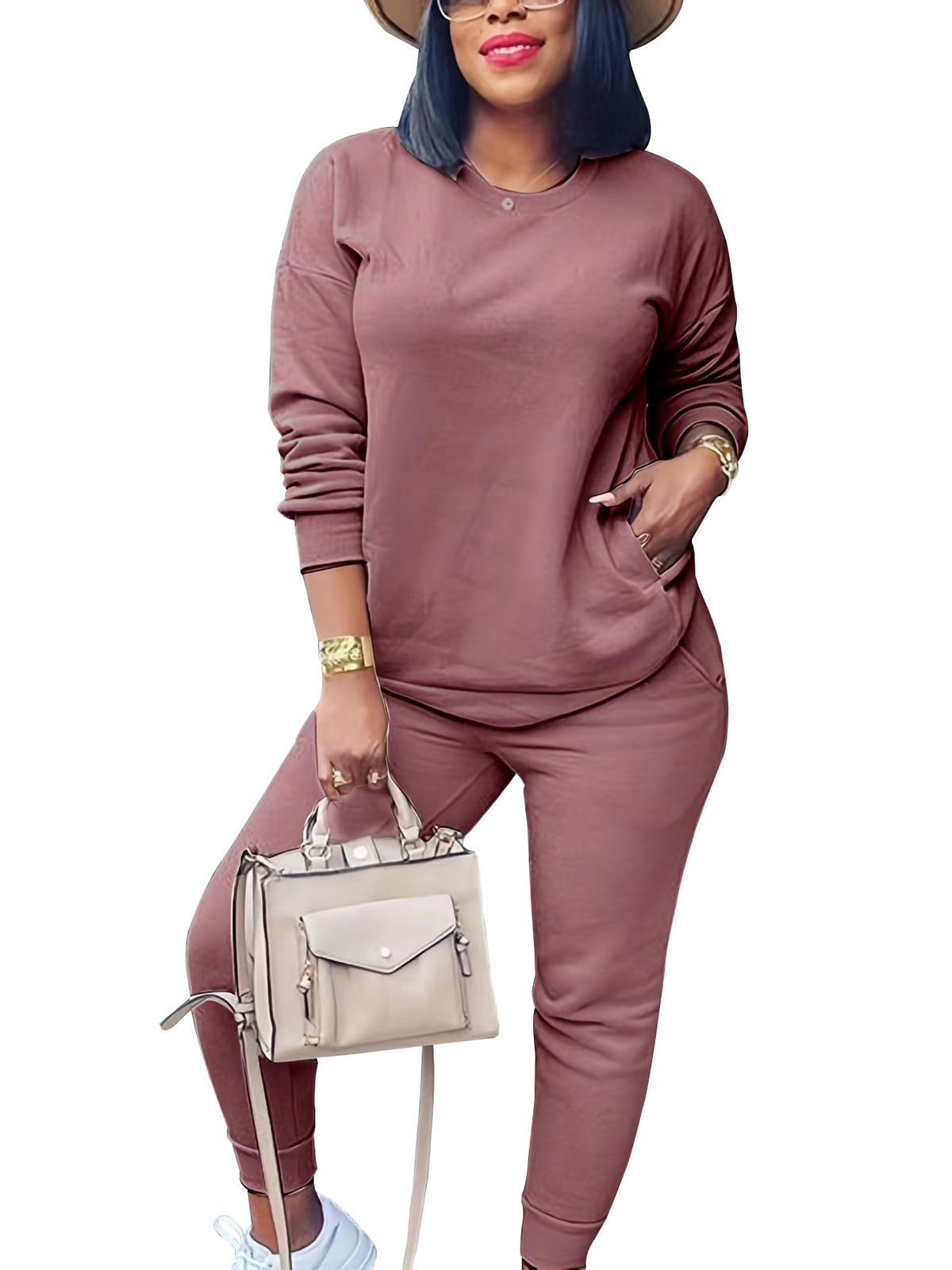 Women's Clothing Autumn And Winter Long Sleeved Solid Color Street Casual Two Piece Suit_ecoleips.com