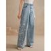"Plus Size Women's Embroidered Stretch Denim Jeans - Comfortable Straight Leg Washed Jeans With Floral Detailing"_ecoleips.com