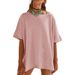 2025 Summer New European And American Cross-Border Fashion Solid Color Loose Round Neck Patchwork Three-Quarter_ecoleips.com