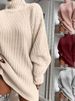 Women Turtleneck Sweater Dress Autumn Solid Long Sleeve Casual Elegant Mini Oversized Knitted Dress Winter Clothes_ecoleips.com