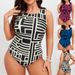Women's Clothing Fat Woman Large Size Multicolor Plaid Print Slim Backless One Piece Bikini Swimsuit Women_ecoleips.com