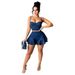 Women's Clothing Fashion Casual Suspenders Wrapped Chest Skirt Pants Movable Buckle Denim Two Piece Set_ecoleips.com