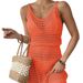 Women's Clothing Sexy Knitted Suspender Dress Waist V Neck Hollow Bikini Beach Dress_ecoleips.com