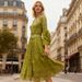 Autumn New Women's V Neck Dress Lace Mesh Embroidery Patchwork Faux Two Piece Long Cross Border Dress_ecoleips.com