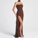 AD251 European American Cross-border Spring And Autumn New Sexy Fashion Strapless Ruched Slit Bandage Backless Dress_ecoleips.com