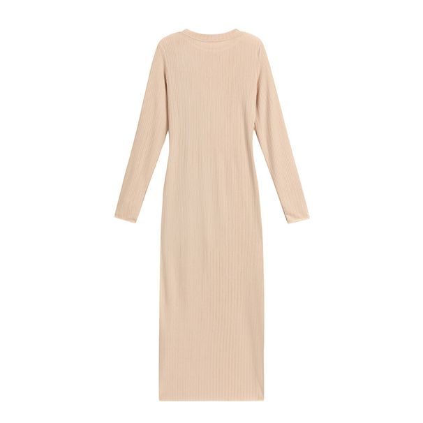 Spring/Summer Knit Dress With Relaxed Waistline, Round Neckline, And Slimming Stripes Long Women's Knit Skirt_ecoleips.com