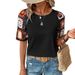 2025 Spring New Pullover Round Neck Three-Quarter Sleeve Top Women, European And American Casual Style Floral Crochet_ecoleips.com